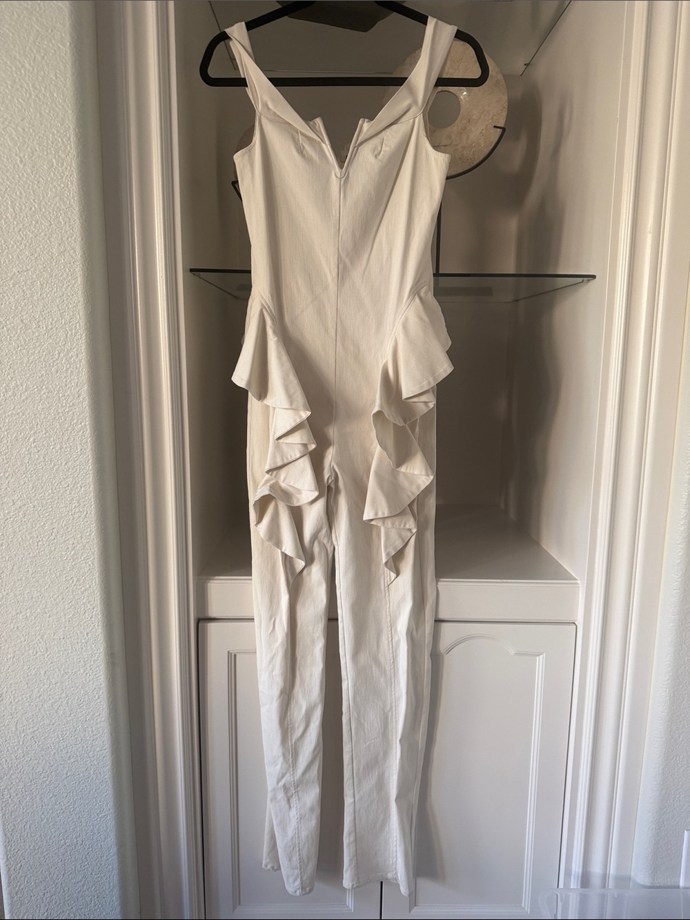 Michael Costello x REVOLVE Cream Ruffle-Detail Jumpsuit